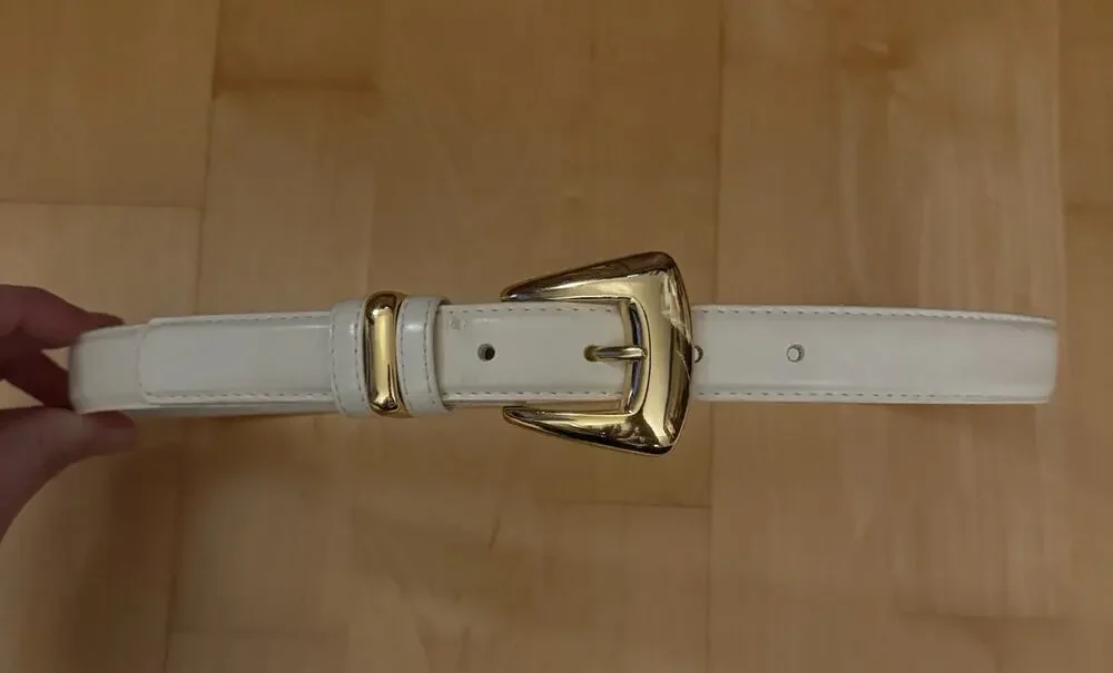 VTG Genuine Leather White Gold Art Deco Western Belt Small